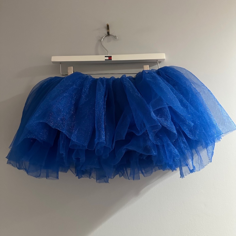 Amscan Tulle Tutu Skirt Adult OS Blue Excellent Glitter Mesh Costume